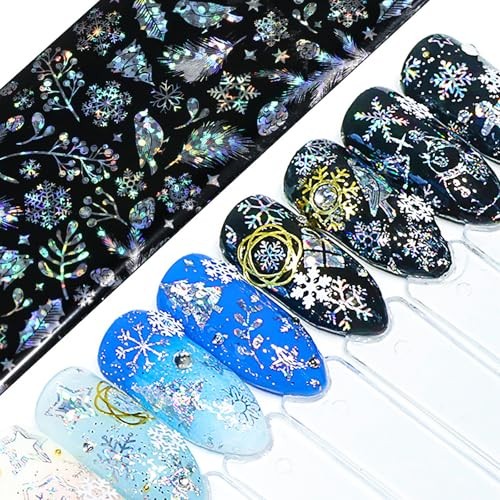 10 Sheets Aurora Nail Foil Transfer Stickers for Christmas Winter, Style 1