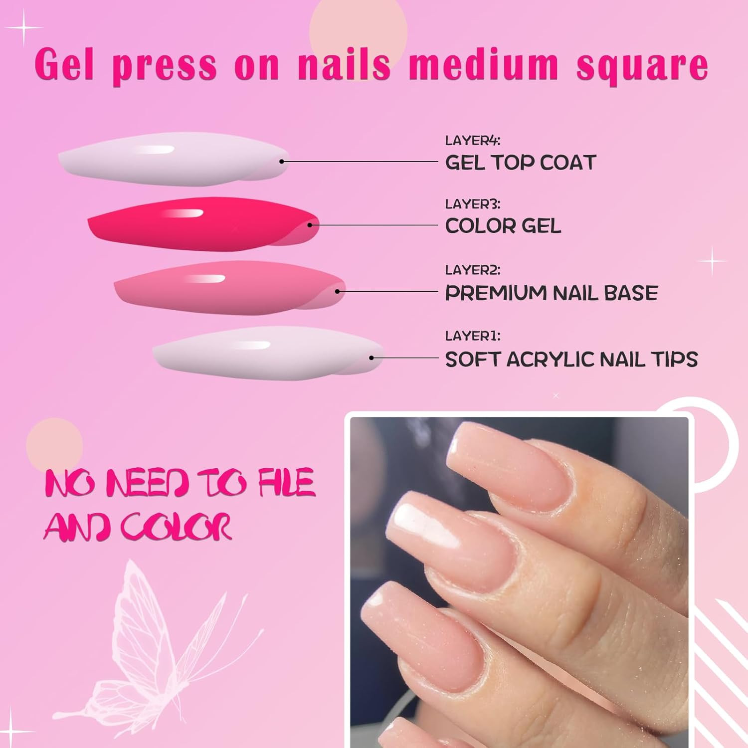 240Pcs Nude Pink Press on Nails Medium Square Fake Nails, Glossy Acrylic