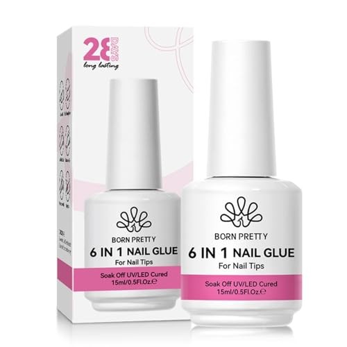 Nail Glue for Press on Nails 15ML, Blooming & 6 in 1 Nail Glue for Tips