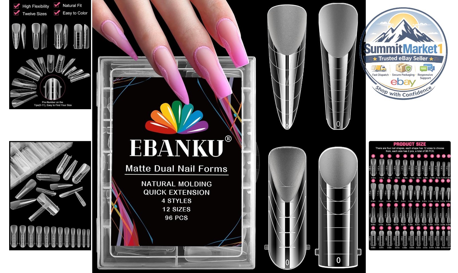 96PCS Dual Nail Forms Kit Full Cover Nail Mold Tips Acrylic Nail Extensions