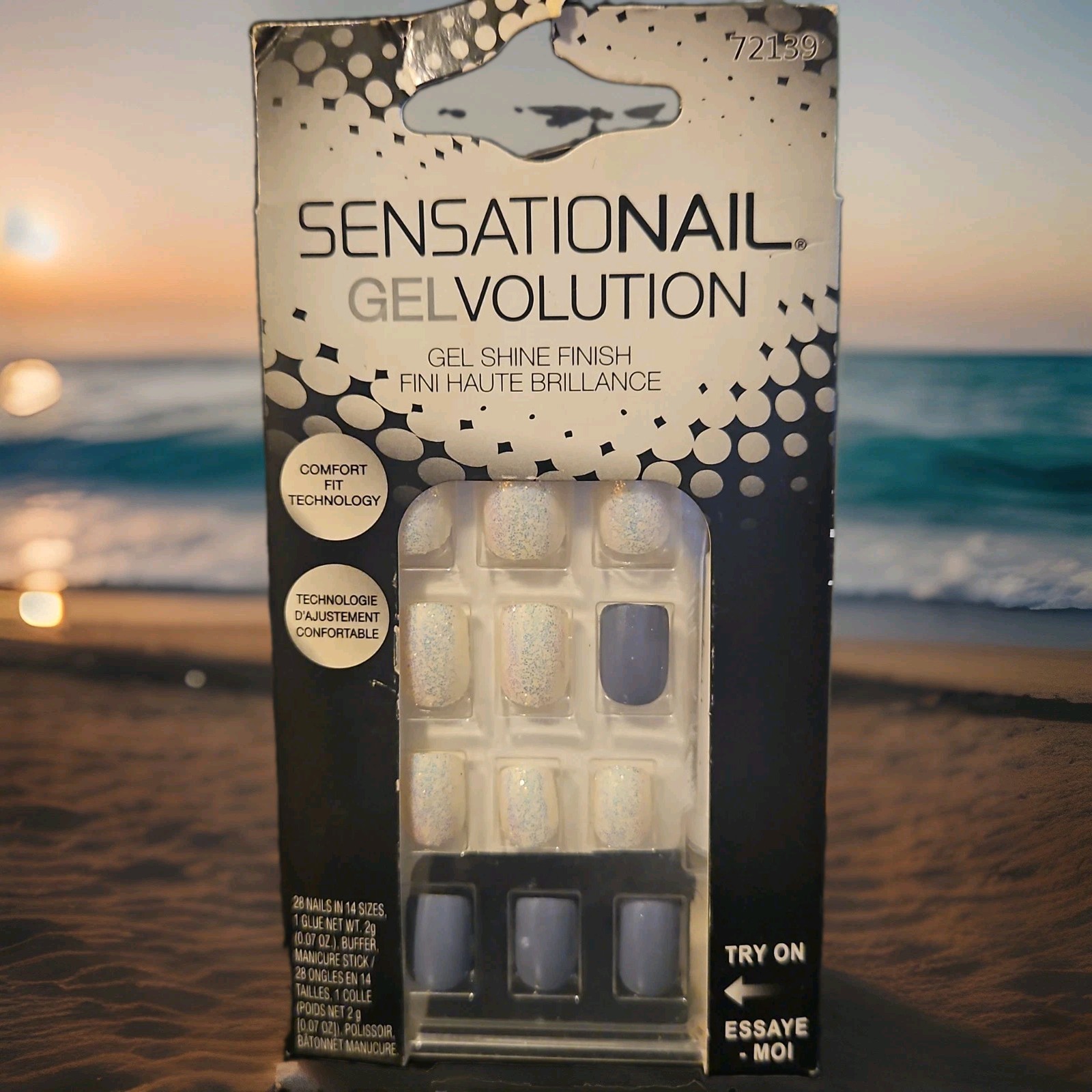 SENSATIONAIL-GELVOLUTION-GEL SHINE FINISH-NAILS-72139-GREY/WHITE/GLITTER-NEW!