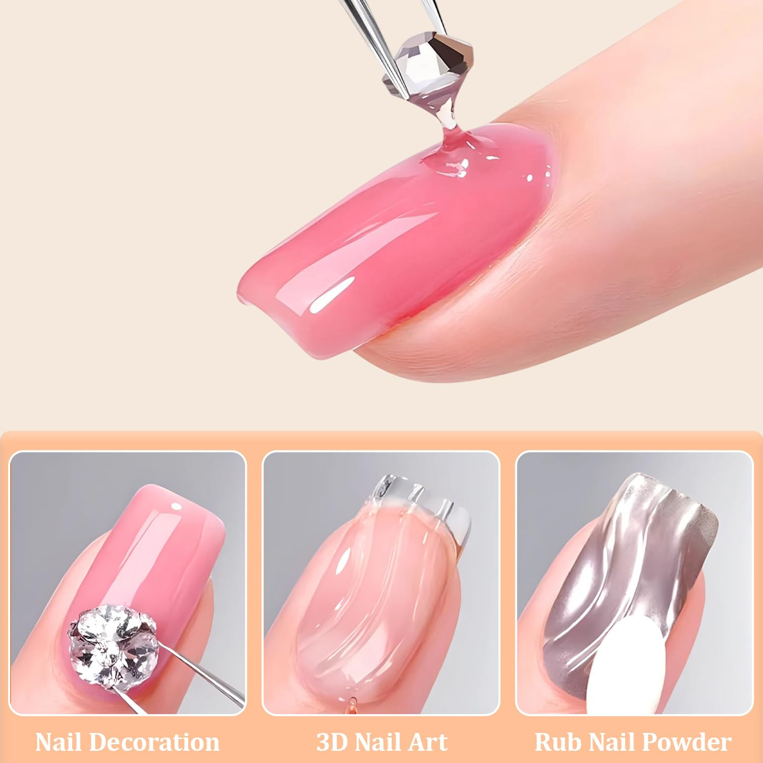 3D Rhinestone Gel for Nails, Clear Nail Gem Adhesive for 3D DIY Decorations Nail