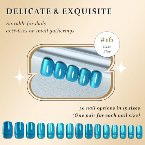 Lake Blue Cat Eye Short 30 Ounce (Pack of 1) 30Pcs-Short Square-Lake Blue-0868