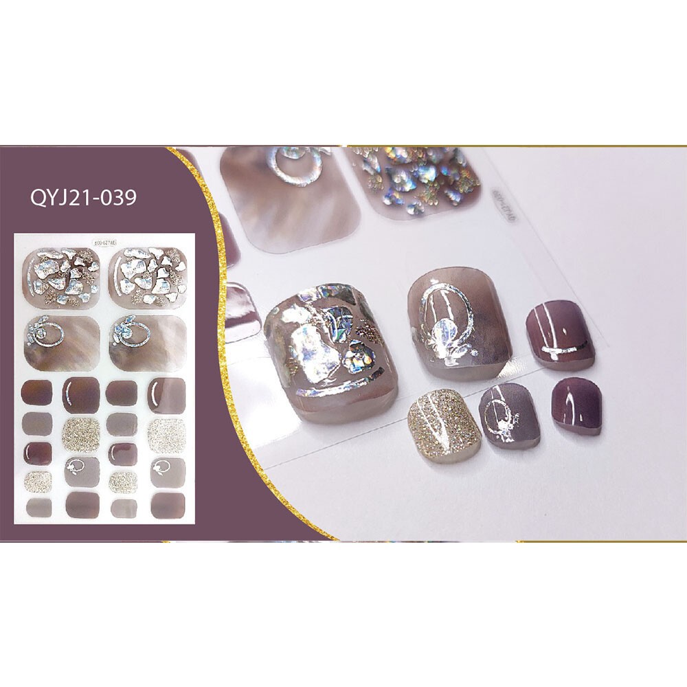 22 Tips Nail Art Glitter Flower Toe Nail Wraps Full Cover Polish Foot Stickers ✔