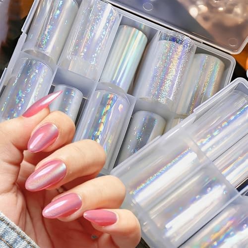 10 Rolls Aurora Nail Foil for Nail Art 3D Holographic Clear Nail Sky Stickers-7