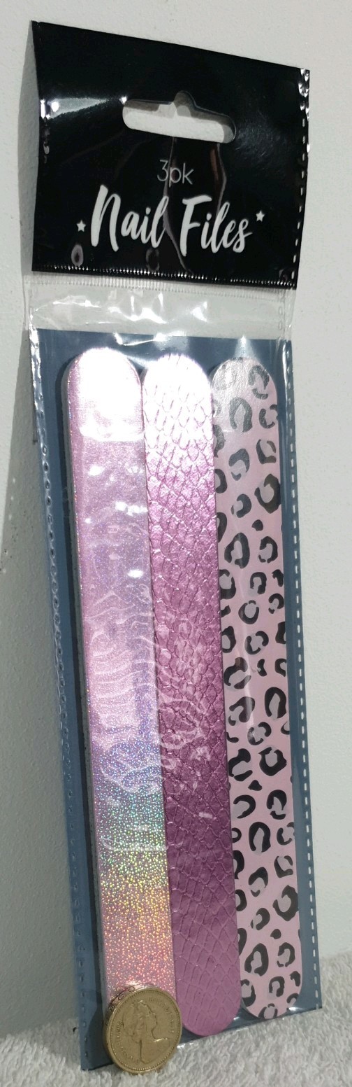 3x Sparkly PEARLESCENT PINK Cute Nail Files Emery Boards 3 New Pretty Nail Files