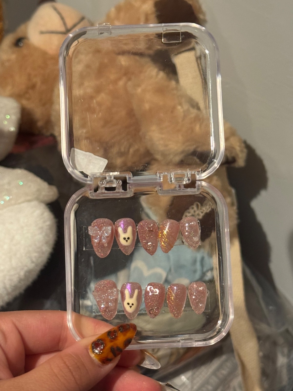 Homemade CUSTOM Press-On Nails, Oval, XS/S, Short, Pink/Sparkly, Tweens, 3D Gem