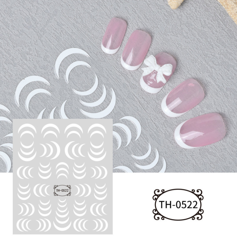 French Tips Nail Sticker White Stripes Wave Self-Adhesive Decals for Finger NH18