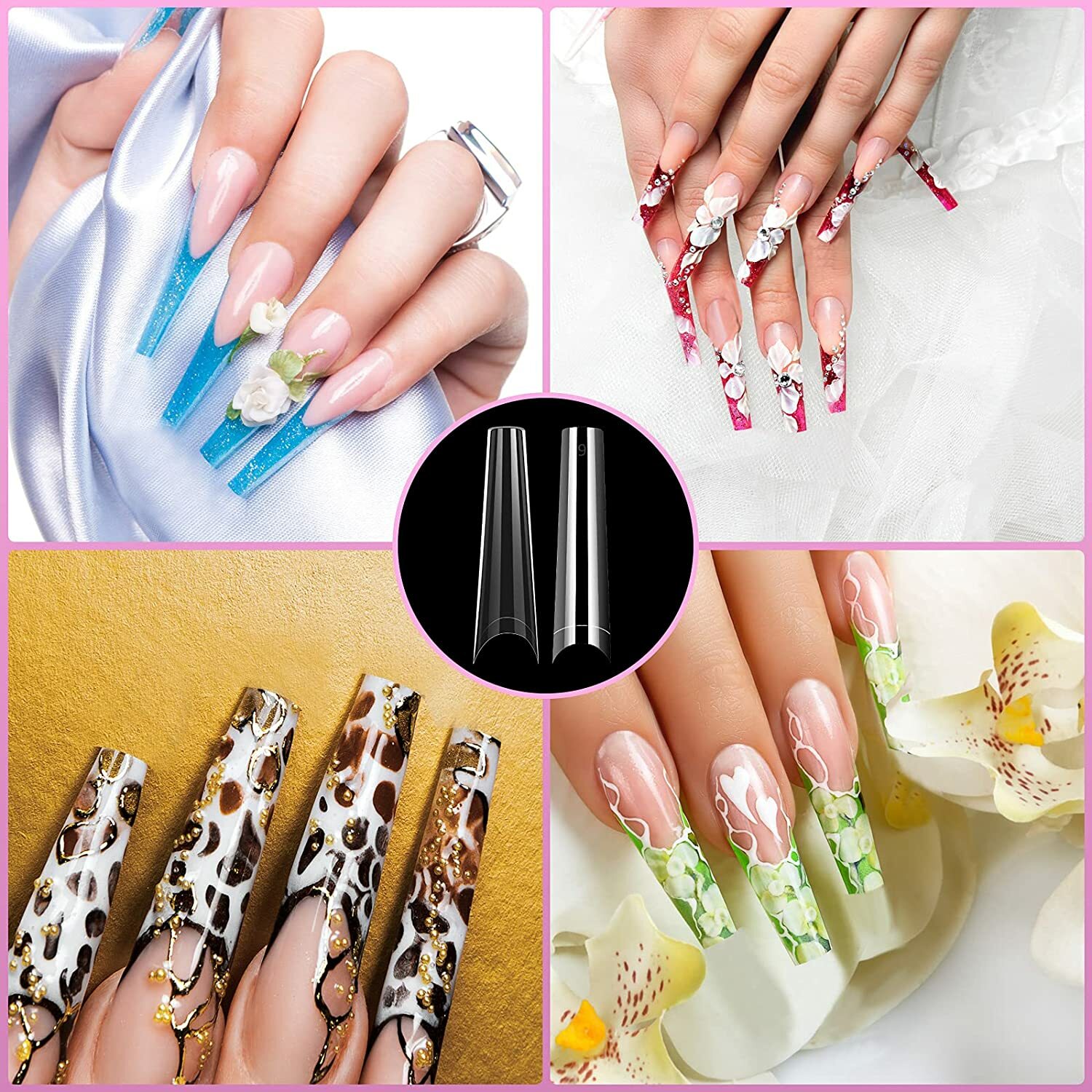 XXL Long 500 pcs Coffin No C Curve Acrylic Nail Tips Ships in 1 Business Day