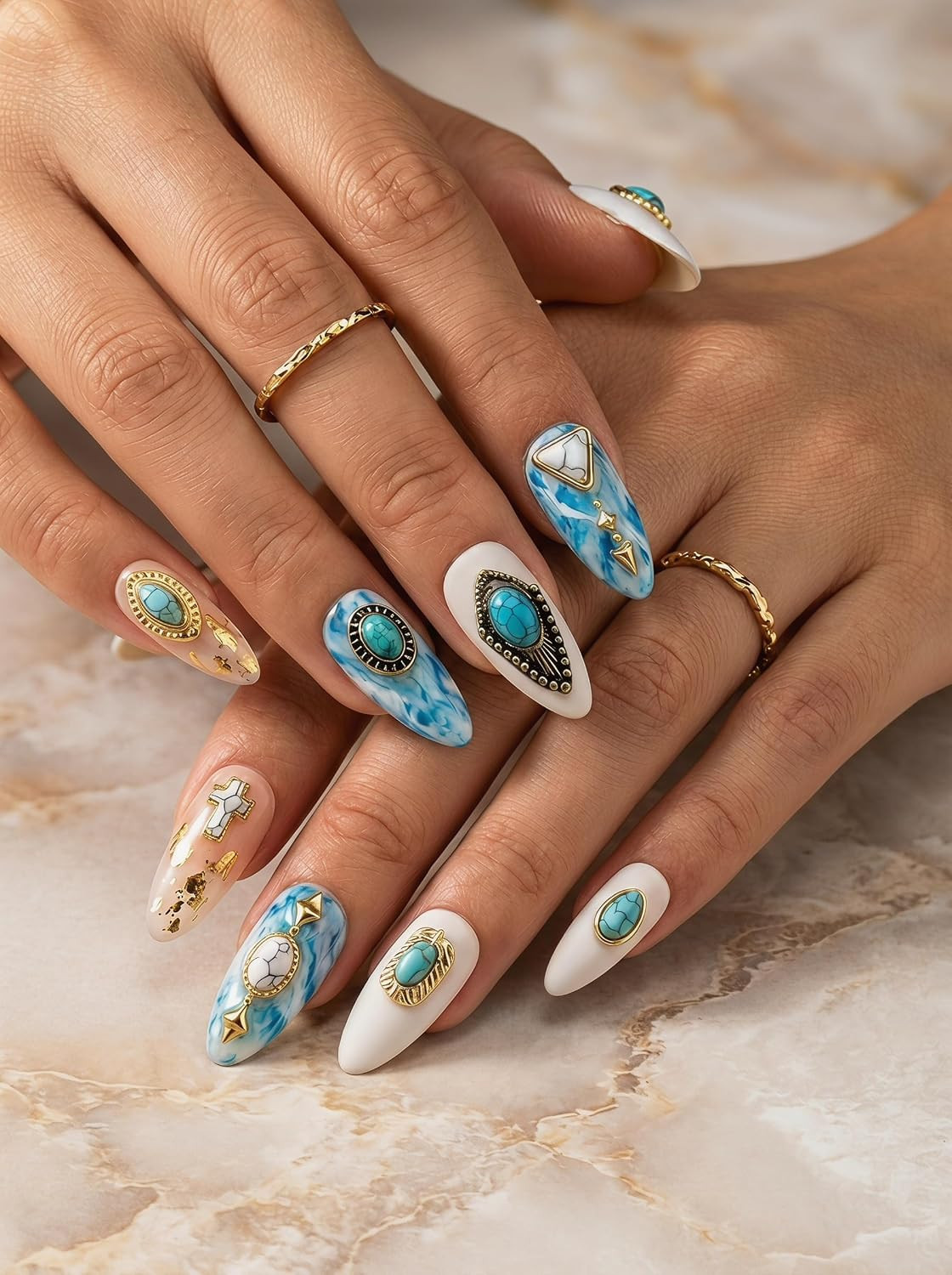 50 PCS Turquoise Nail Ornaments 3D Nail Art Supplies Accessories Western Retro f