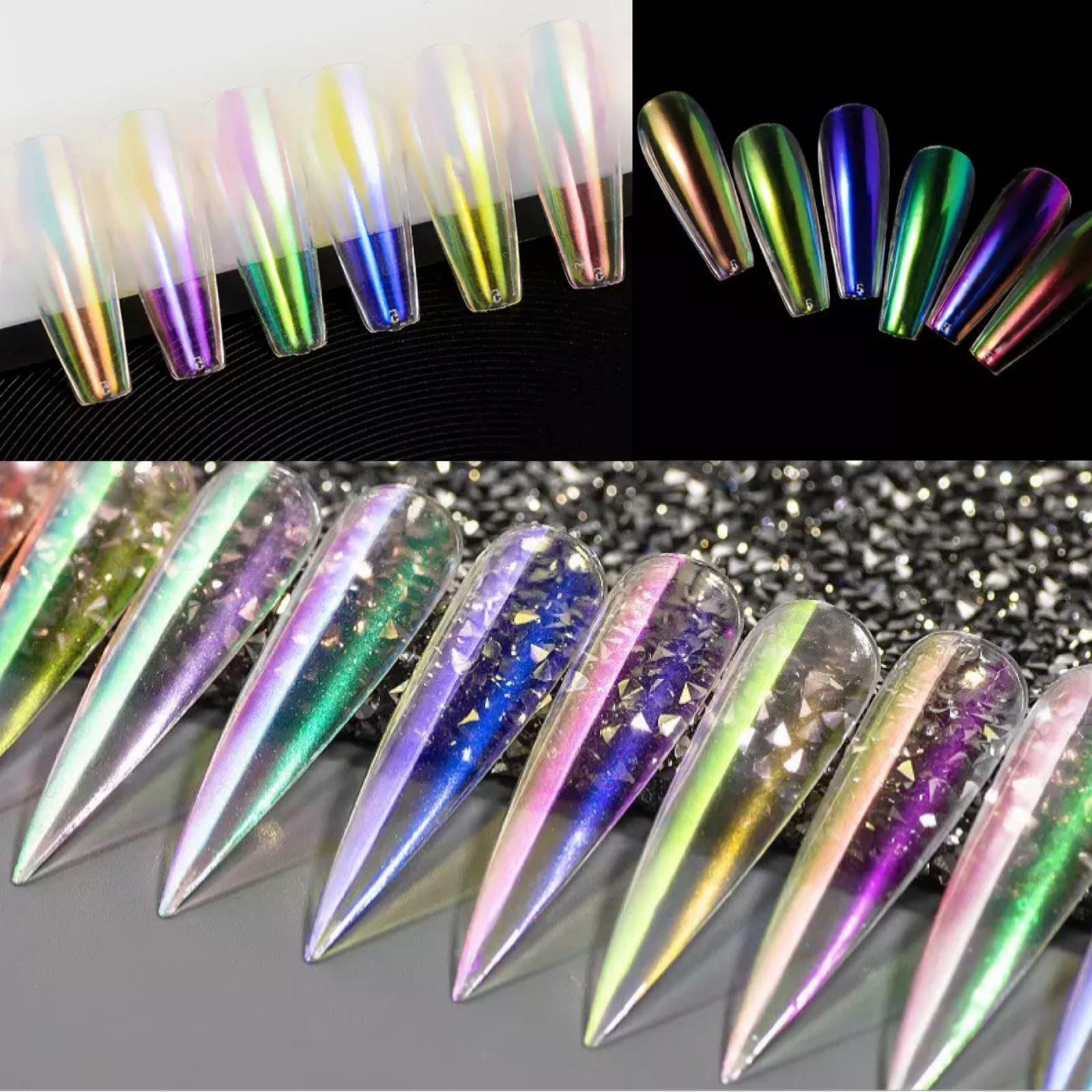 9 Colours UNICORN AURORA NAIL CHROME POWDER Rainbow Mirror Mermaid Chameleon UK