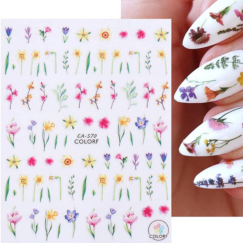 60+pcs Bloom Branches Tulips Vintage Flower Wrap Nail Sticker Decal