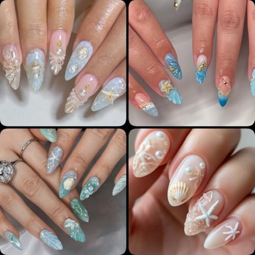12 Grids Summer Nail Charms 3D Steel Studs Metal Art Charms Pearls white