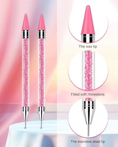 Rhinestone Picker Tool Set with Wax Heads and Tweezers, Pink