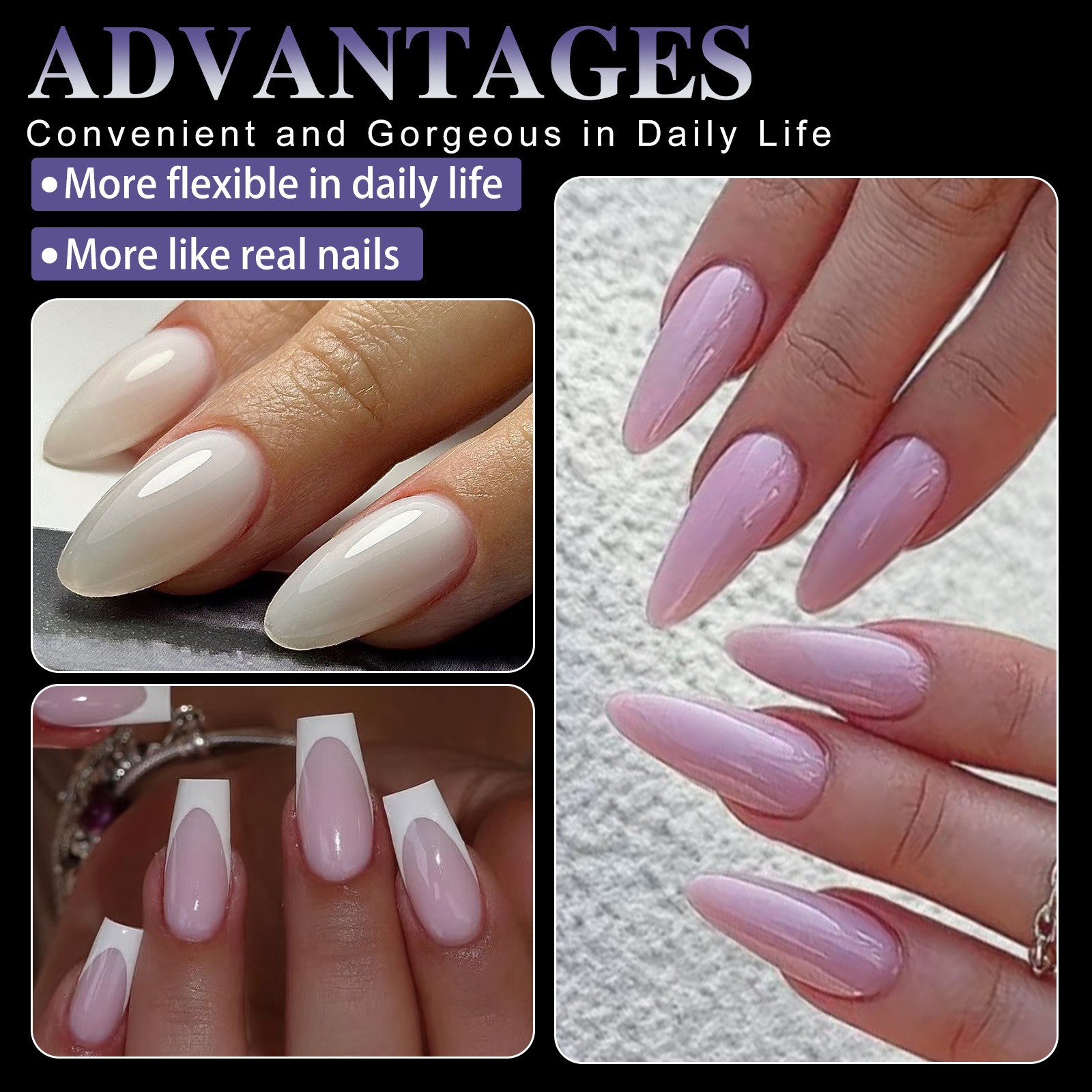 256pcs/Box Soft Gel Nail Tips Nail Extensions ~ Coffin Almond Square Oval Shape