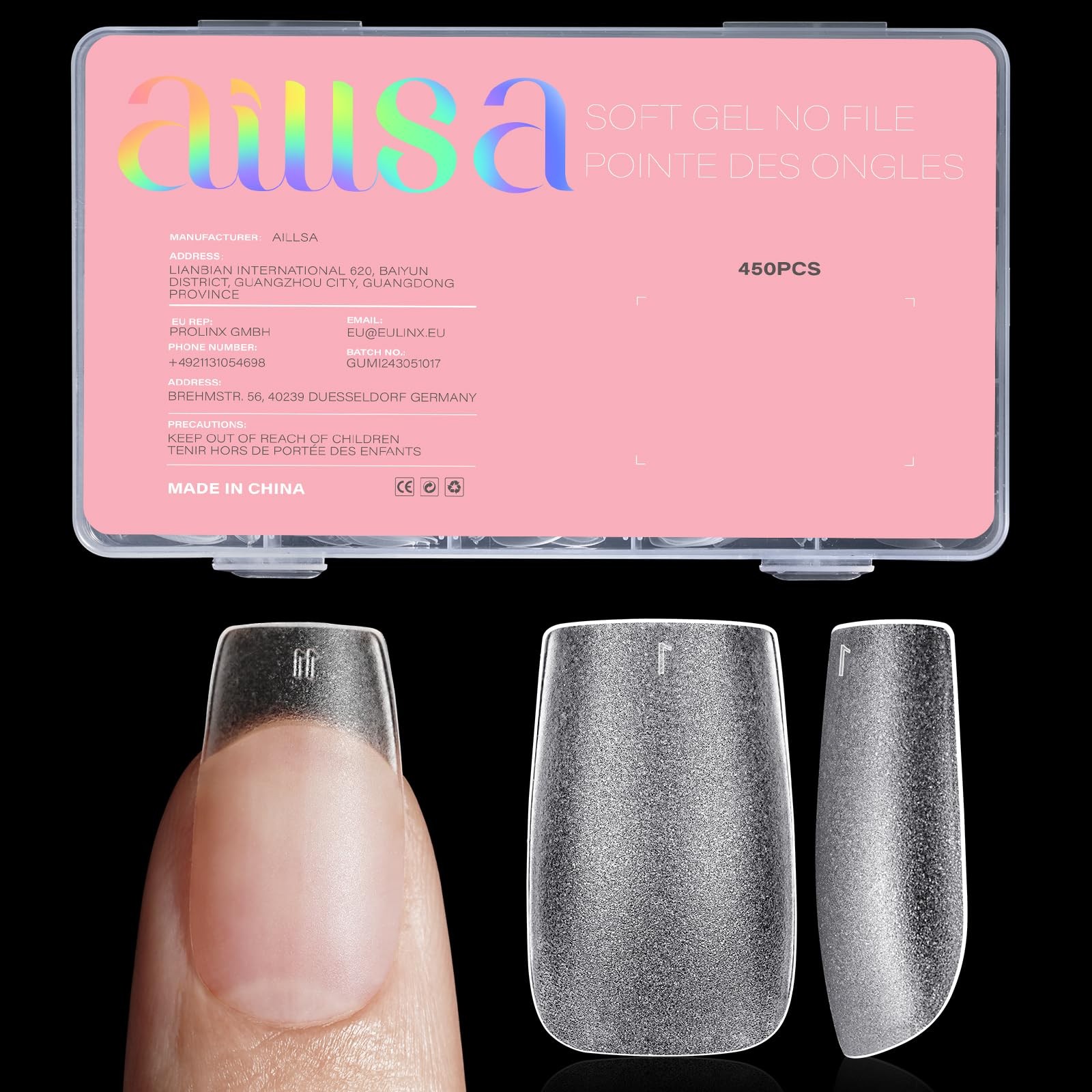 AILLSA Short Square Nail Tips 450PCS Acrylic gel Full Large,