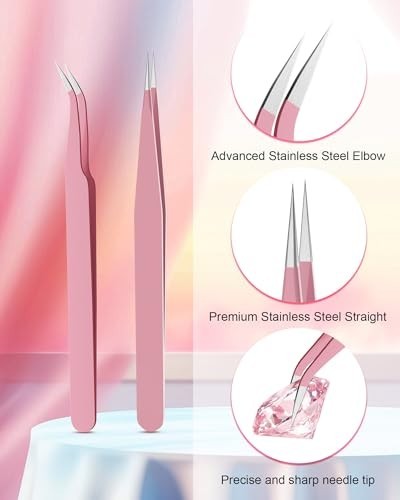 Rhinestone Picker Tool Set with Wax Heads and Tweezers, Pink