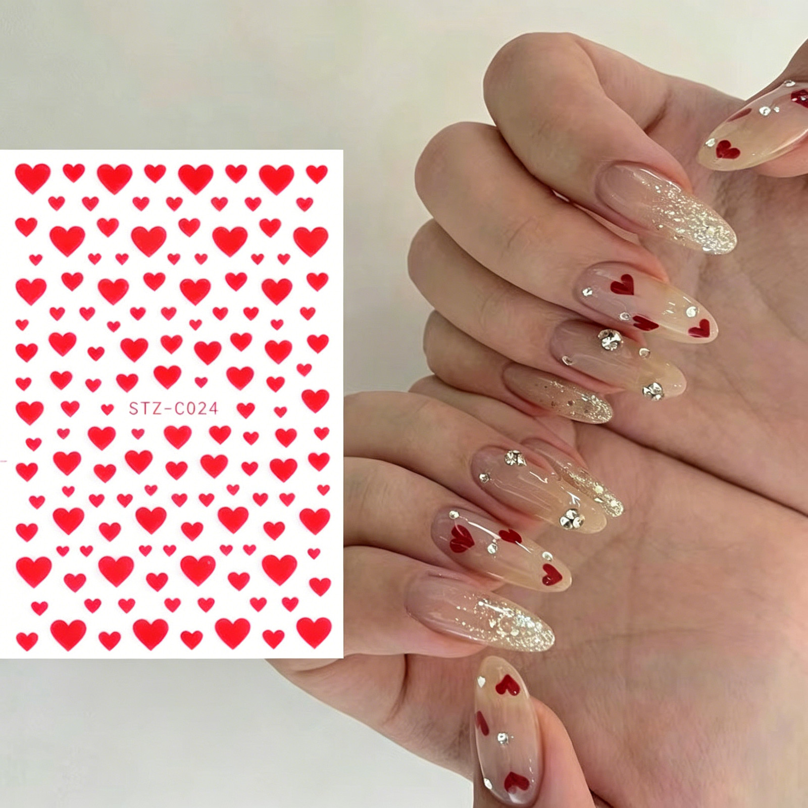 Internet Celebrity Heart Nail Stickers, Mini French Black White Red Multi-Size H
