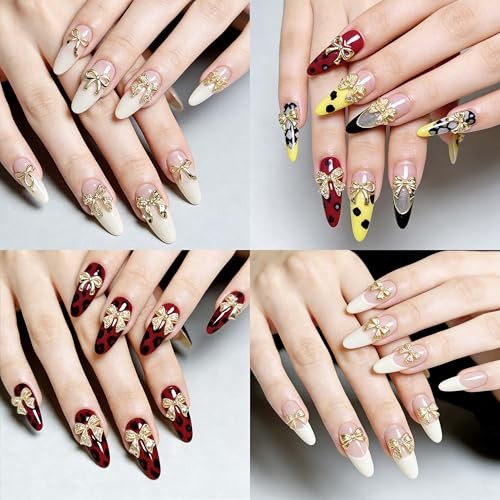 120Pcs 3D Gold Bow Nail Charms, 12 Designs Assorted 3D Metal Bow Nail Set 01