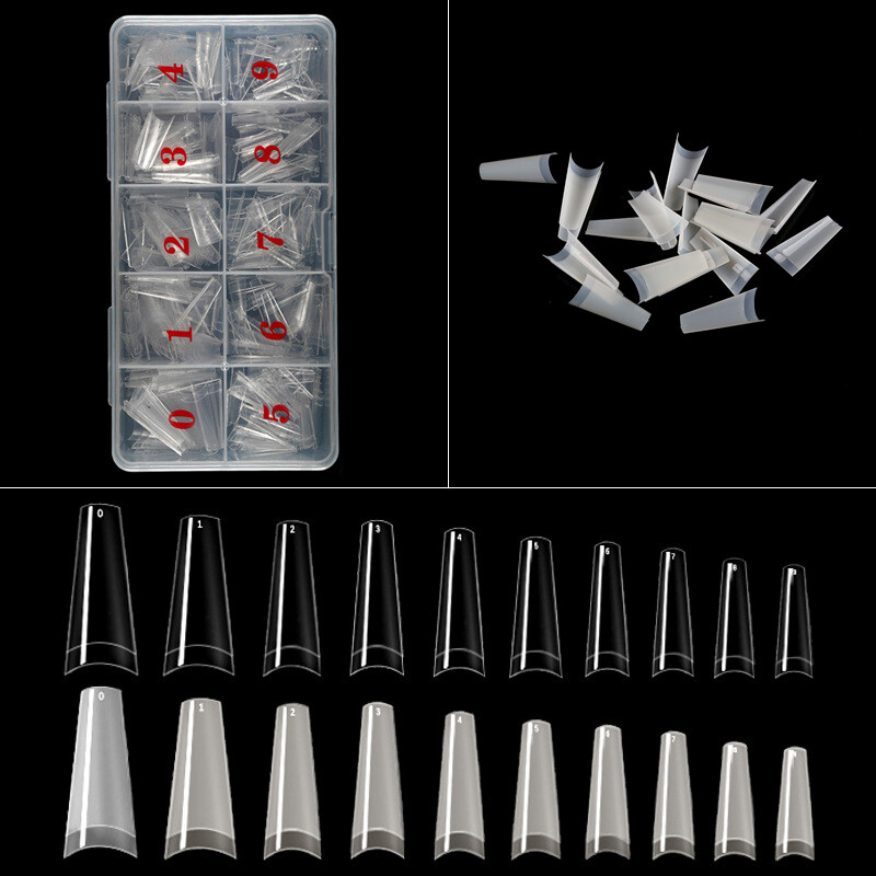 500Pcs/Case Acrylic French Half False Nail Tips Coffin Flat C Curve Nail Art