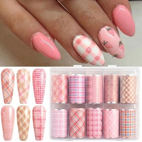 10 Rolls Starry Sky Nail Foil for Nail Art Pink Nail Grid nail decals-9