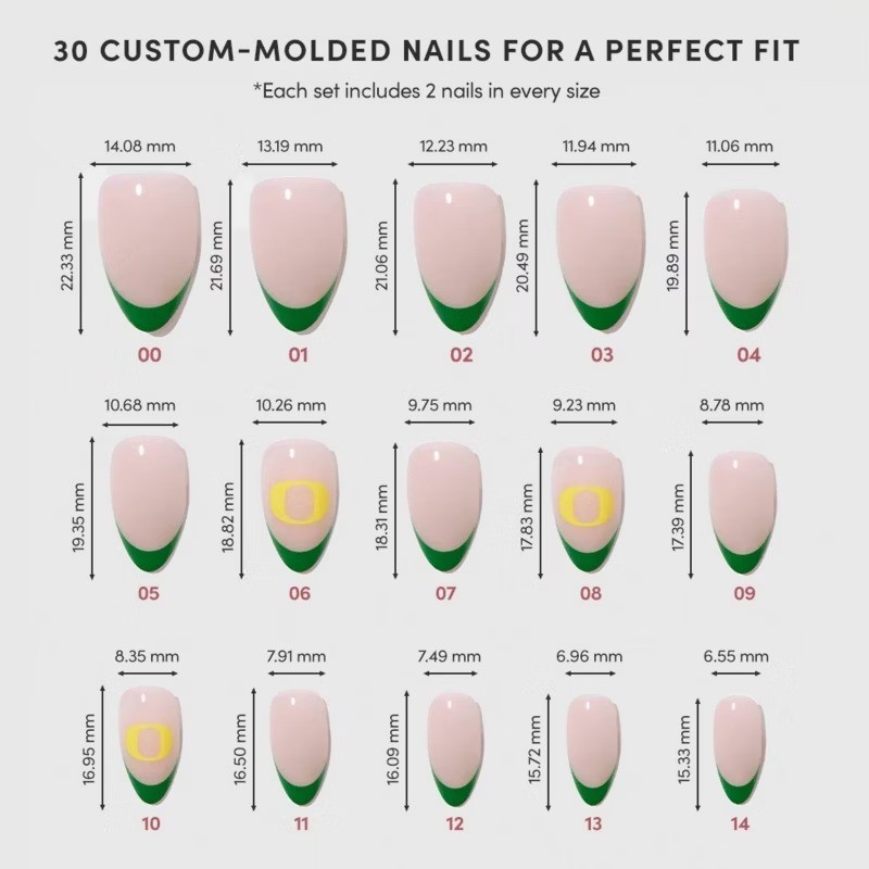 Oregon Ducks Press-On Nails: Almond Shape, Gloss Finish, 30 Pieces