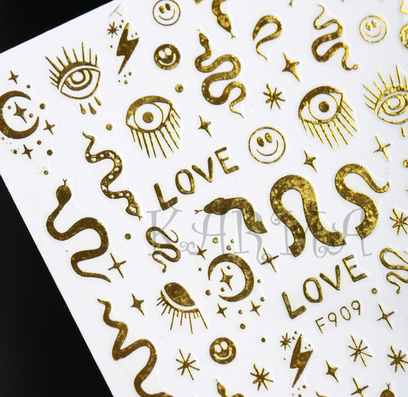 3D Gold Nail Stickers Bronzing Rose Snake Eyes Heart Moon Star Decorations NH22