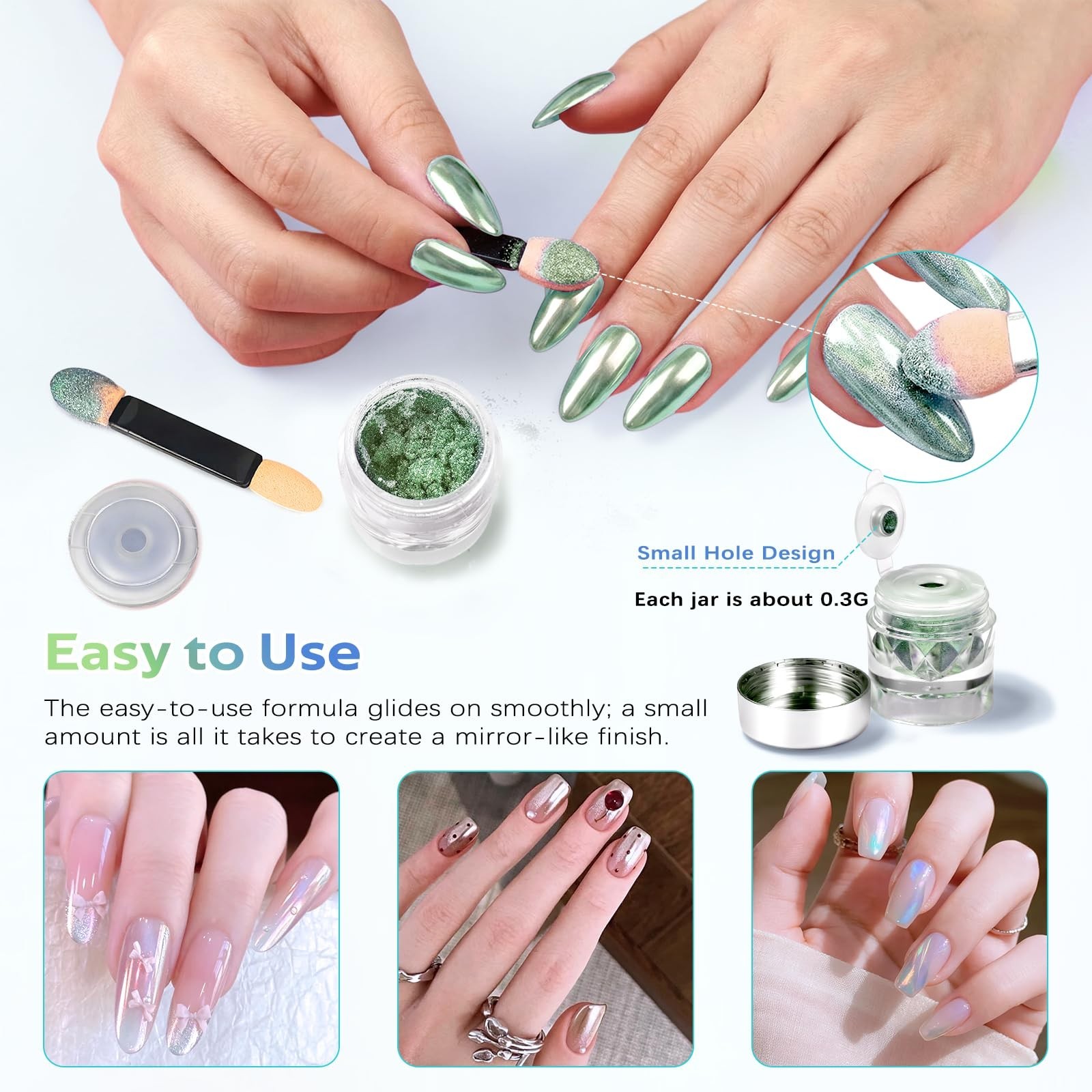 24 Colors Chrome Nail Powder – Iridescent Metallic Glitter for DIY Nail Art, Sal