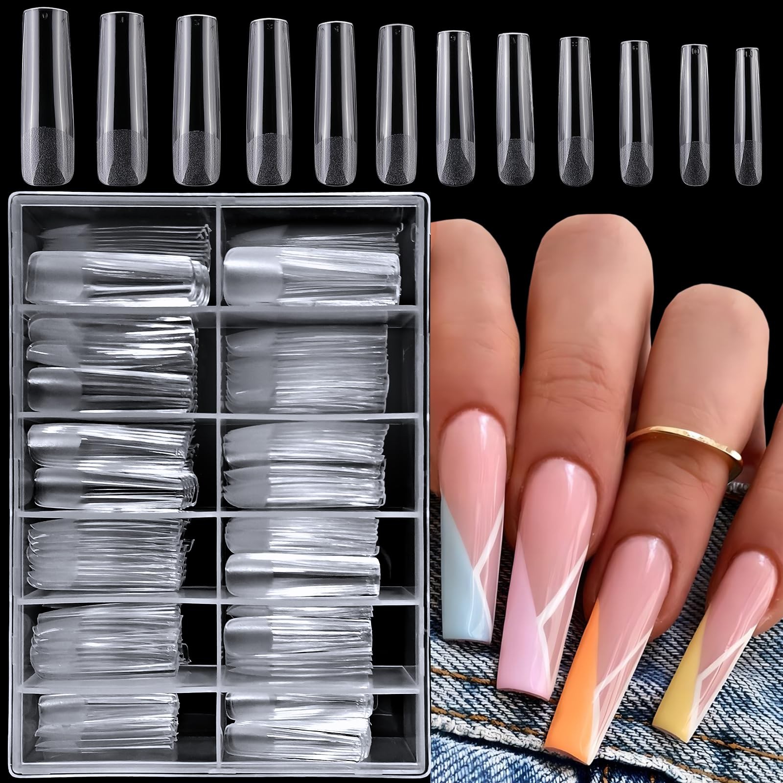 LoveOurHome 240pc XXL Square Gel Nail Tips Extra Long Fake Nails Clear