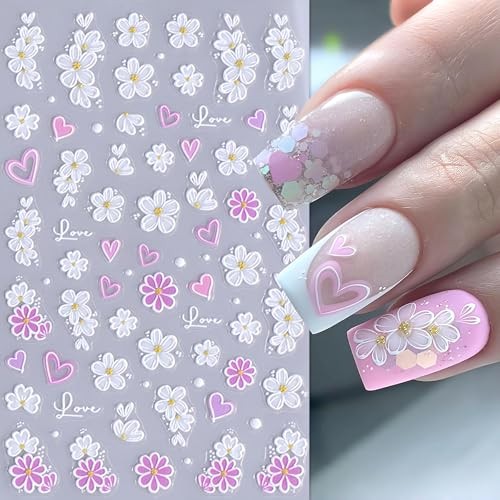 4 Sheets Colorful Flower Nail Art Stickers Decals 5D Embossed Spring flower