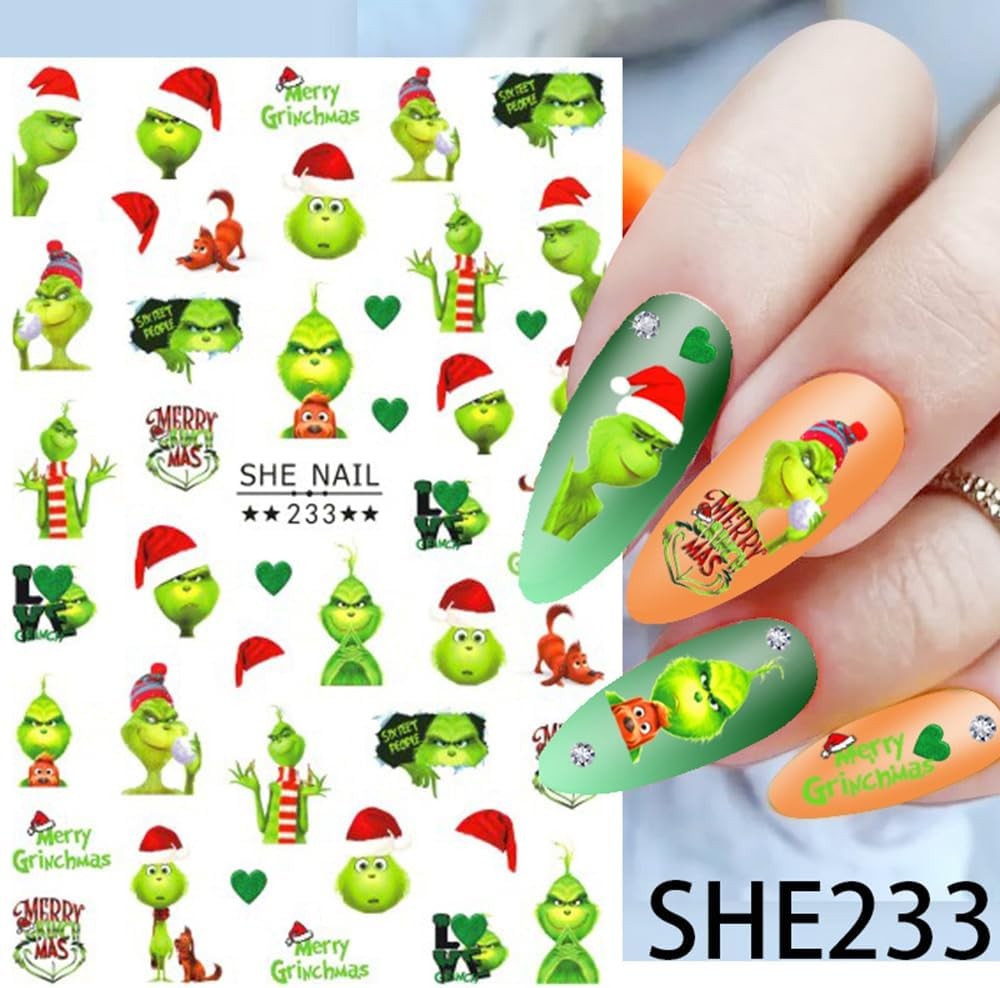 6 Sheets Christmas Nail Art Stickers – Green Small, Style A4