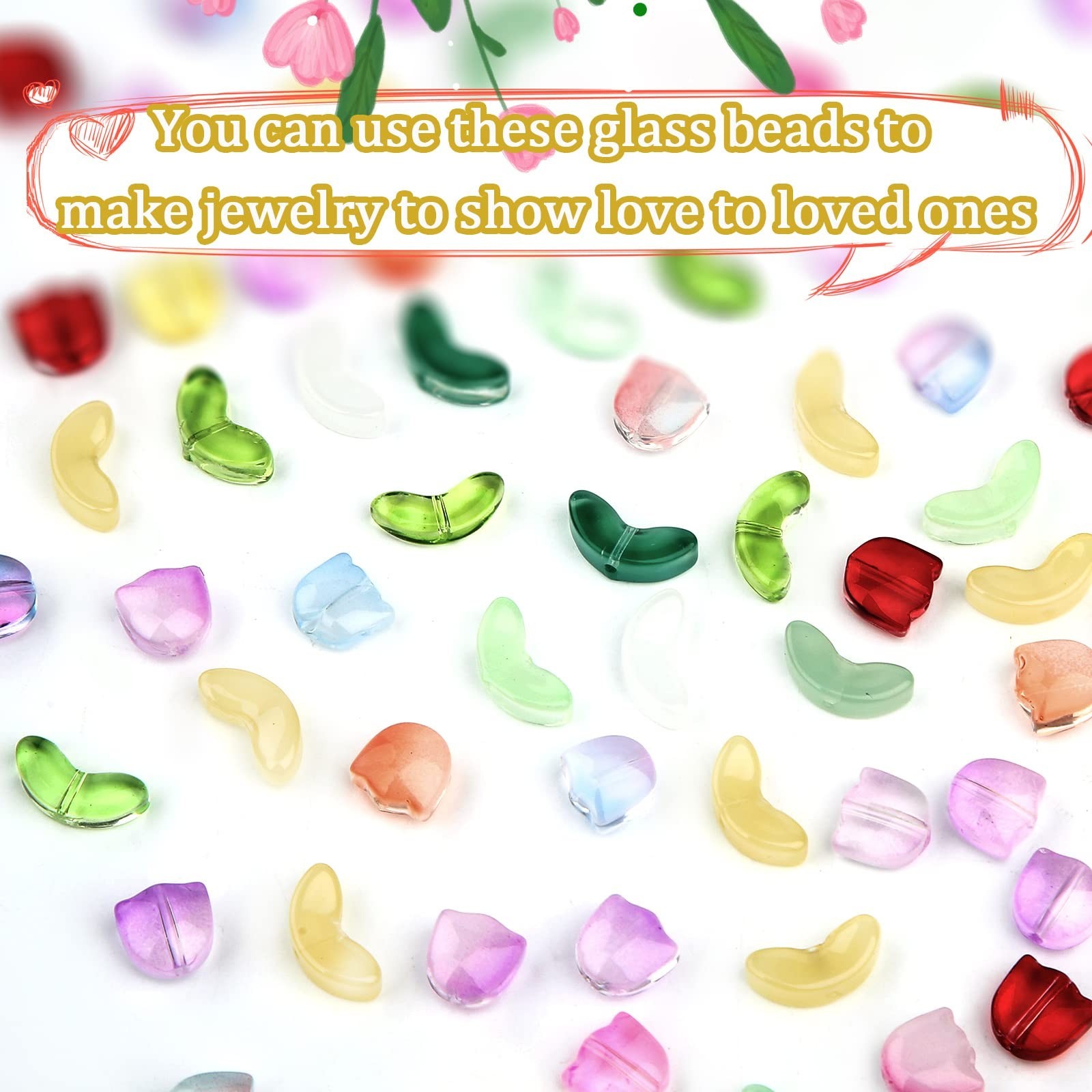 160pcs Tulip Flower Beads, Colorful Translucent Glass Flower Beads Handcraft …