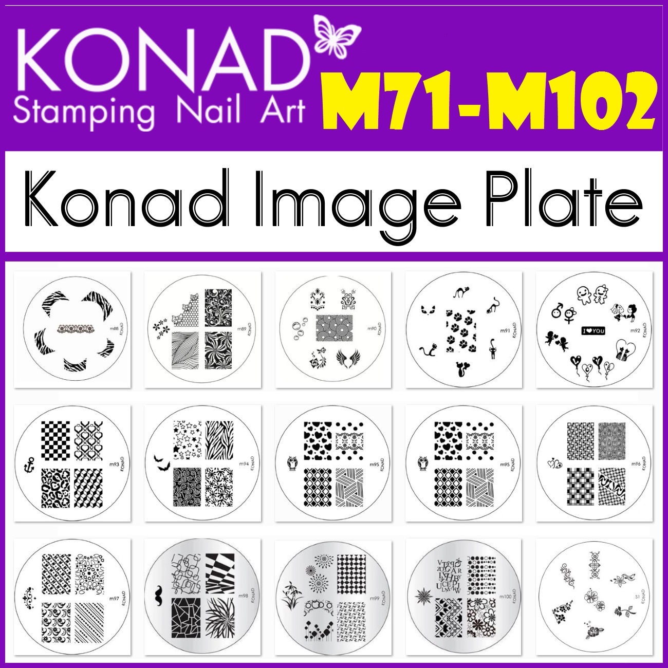 m71 – m102 konad Stamping image plates transfer manicure metal designs s1-s17
