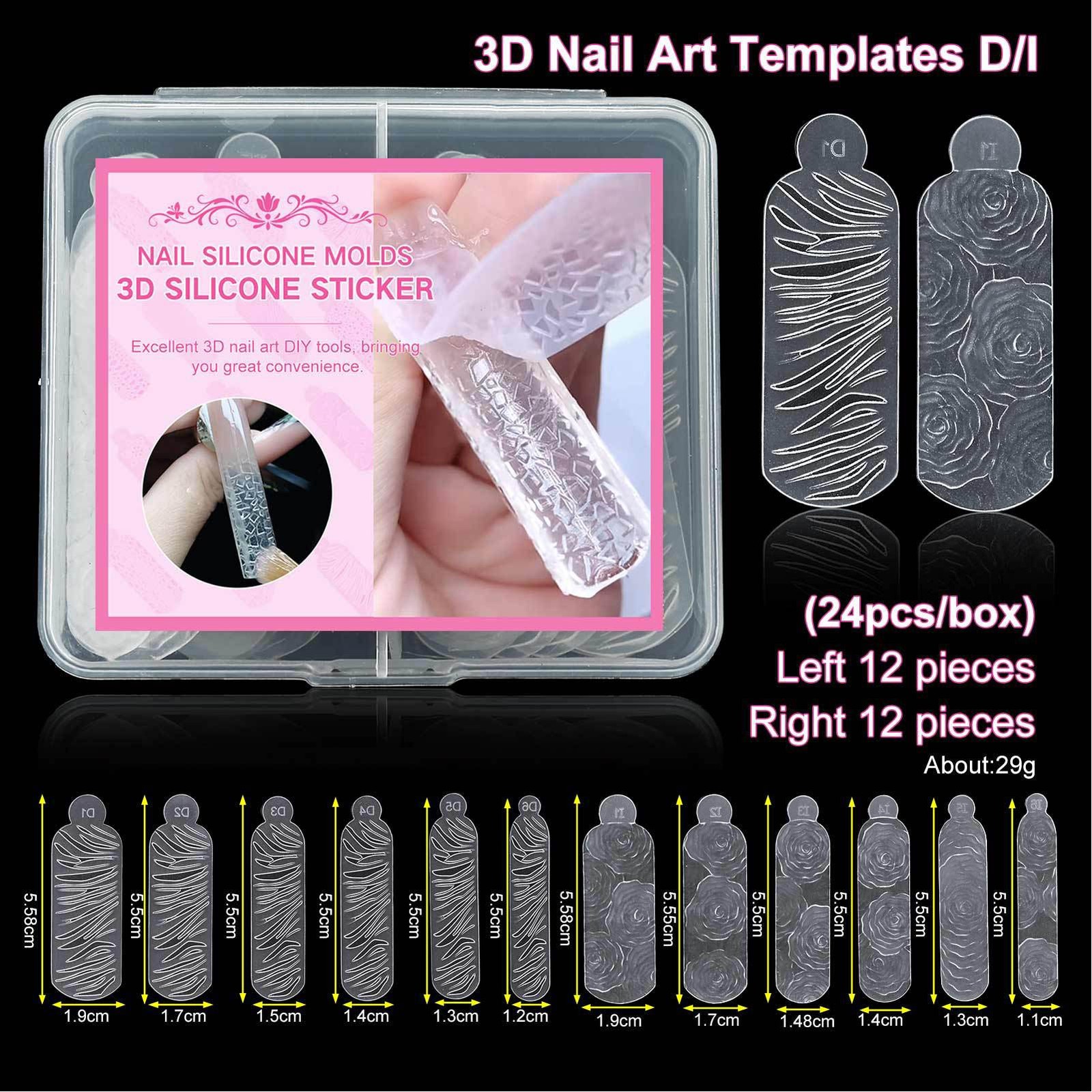 1-24pcs 3D Nail Art Silicone Mold Reusable Stereo Printing For DIY