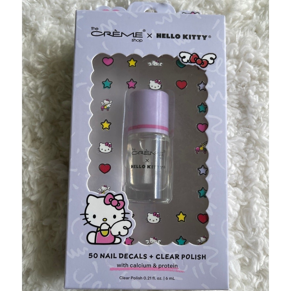The Crème Shop x Hello Kitty 50 Nail Decals + Clear Polish Duo Set New
