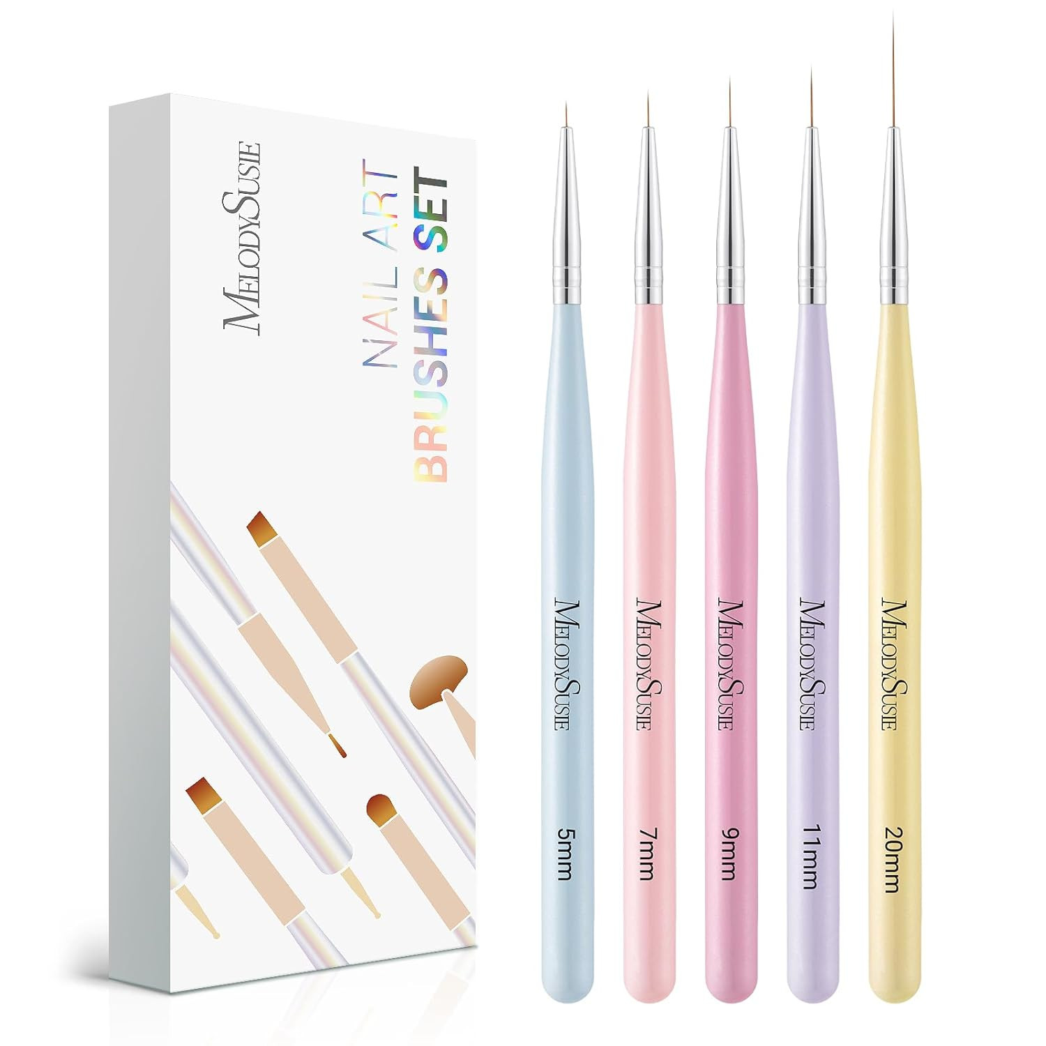 5Pcs Nail Art Liner Brushes with Nail Brush Holder | Gel Polish Painting Art Des