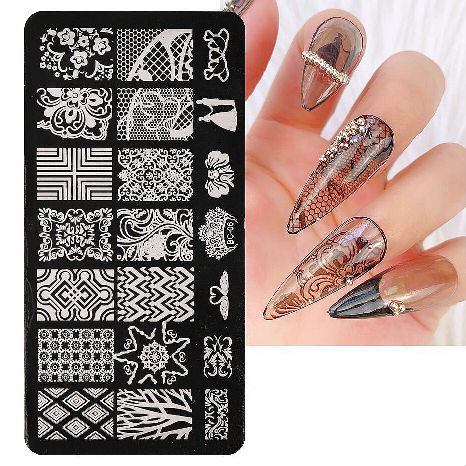 Lace Mesh Nail Art Stamping Plates Mandala Floral Metal Template Plaid Nail Tool