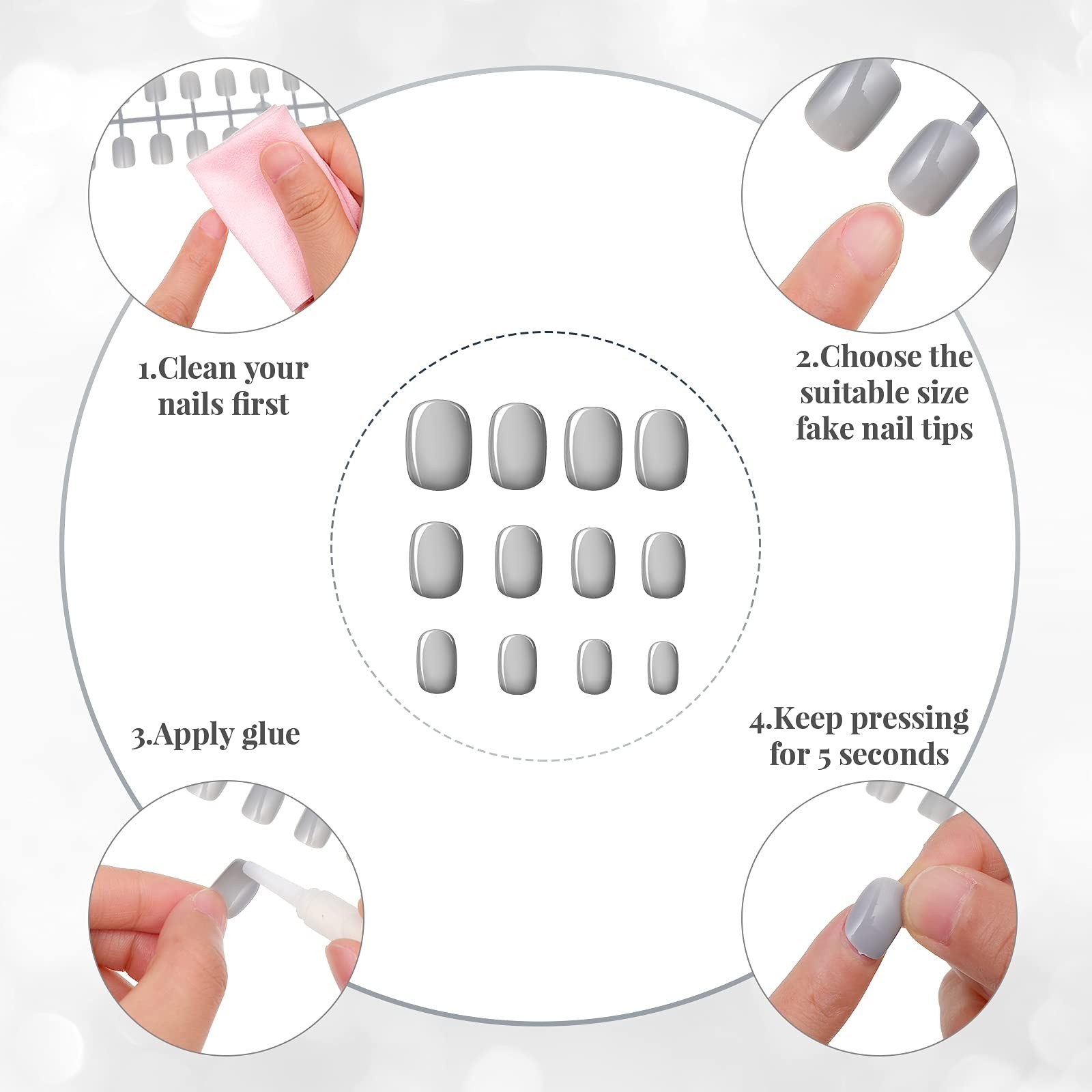 720 Pieces Short False Nails Medium Square Artificial Fake Nails Full Cover F…