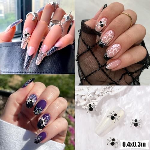 36Pcs Halloween Nail Charms 3D Spider Nail Art Charms Shiny Alloy Spider Nail