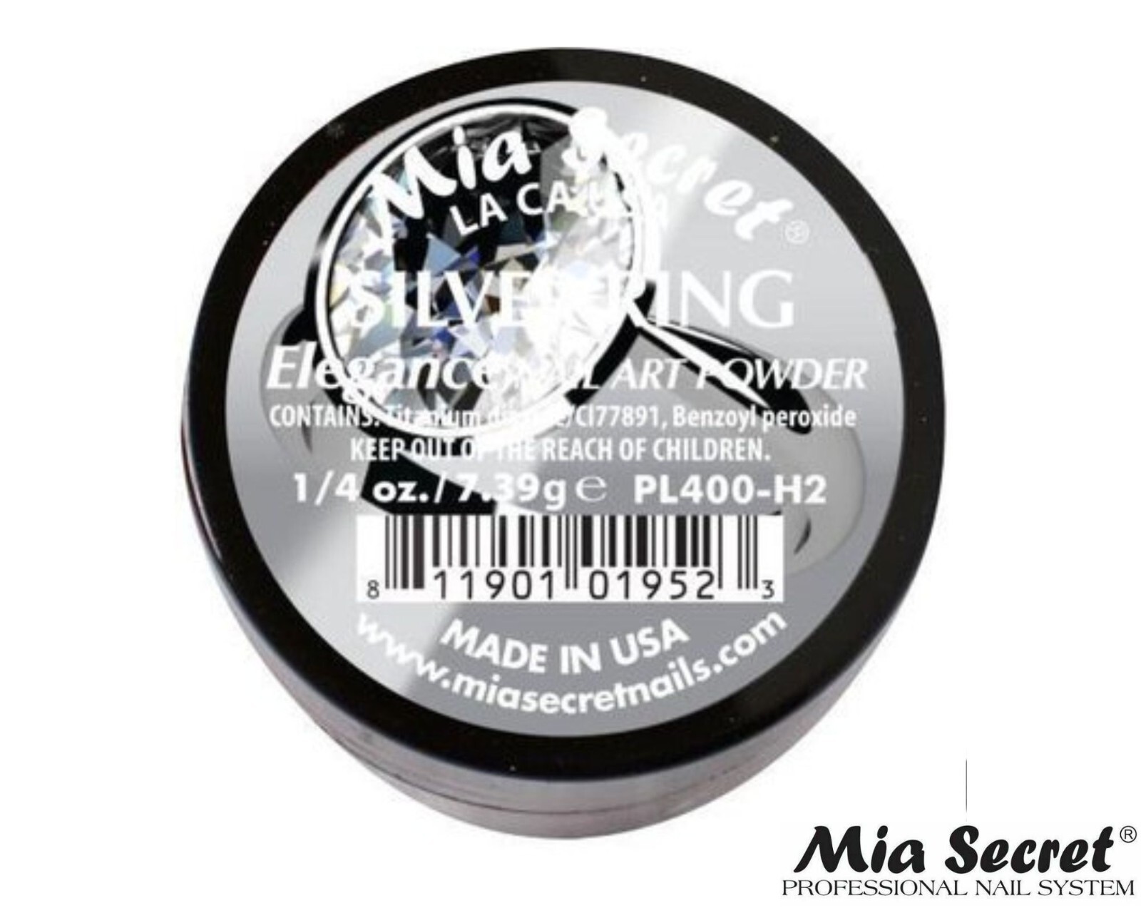 MIA SECRET Nail Art Powder 1/4oz- Silver Ring (ELEGANCE COLLECTION)
