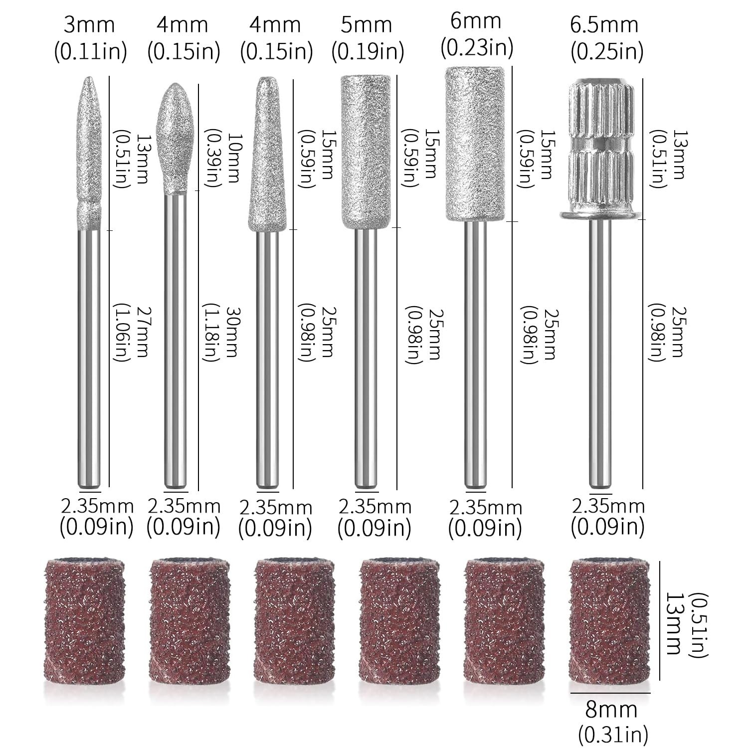 6 Pcs Nail Drill Bits Set,3/32” Professional Nail Bits for Manicure Pedicure