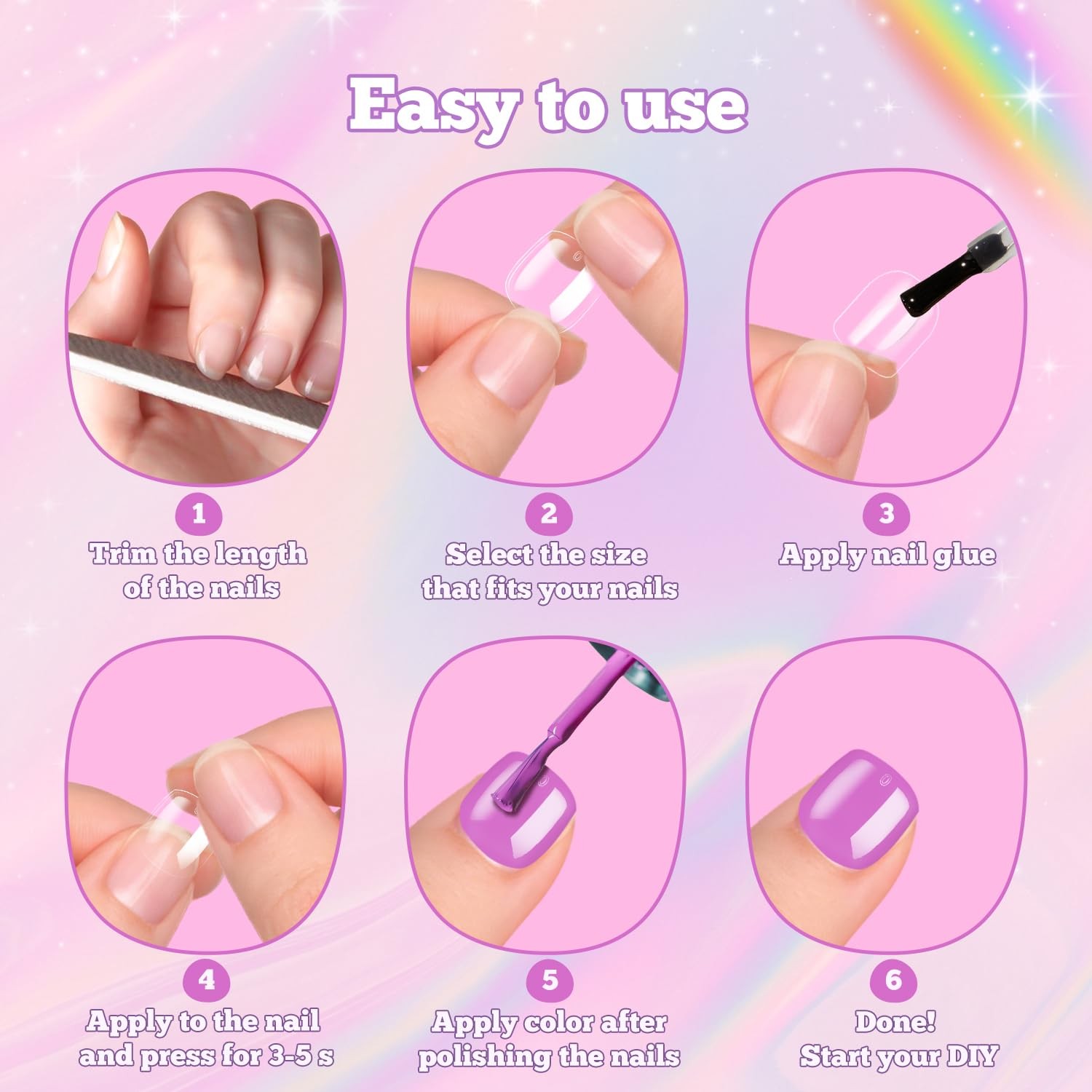 krofaue Short Suqare Kids False Nails – Full Cover Sizes #0 To #9, A Clear