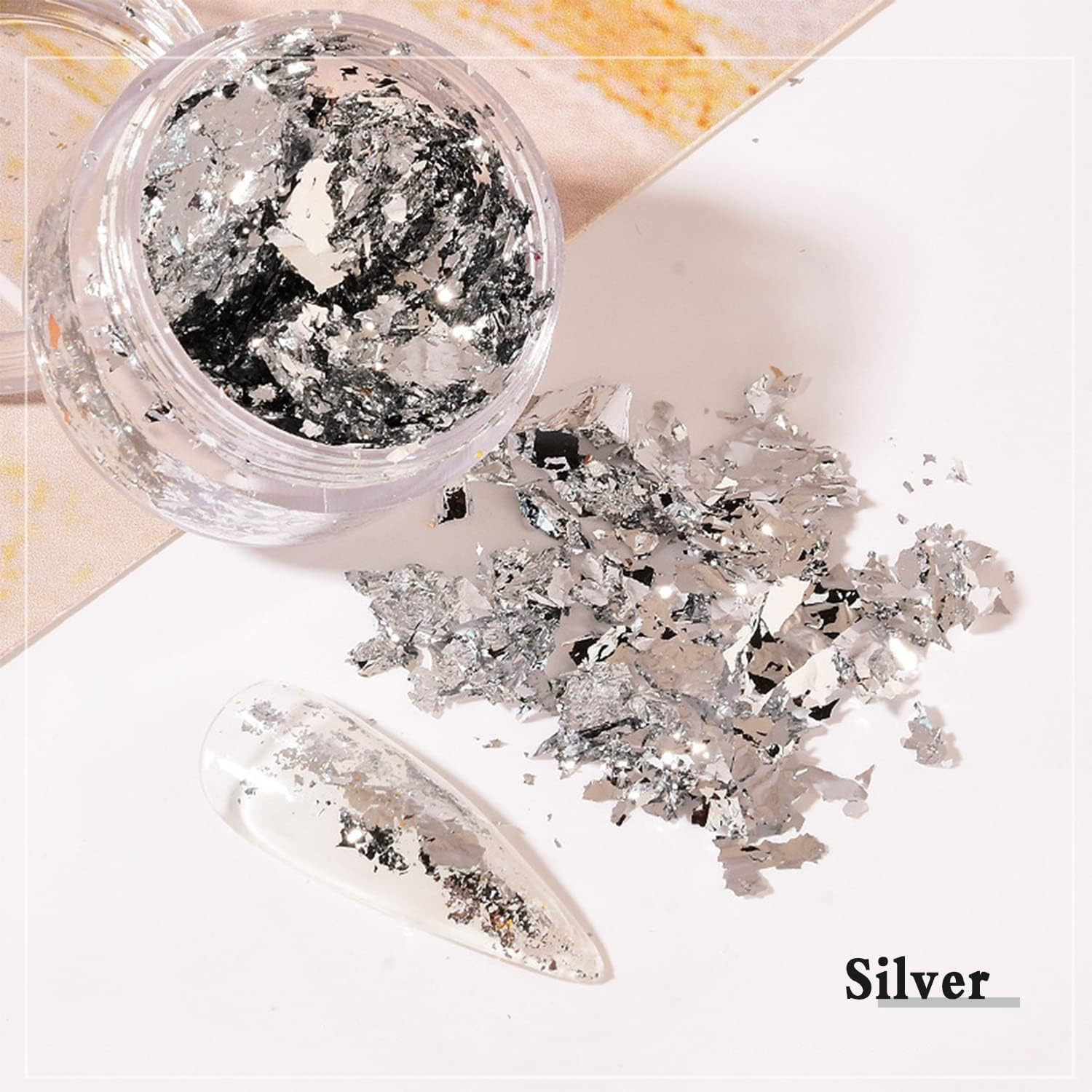 Nail Foil Flakes 4 Bottles Gold Foil Flakes Metallic Gold Foil Set for Nails, Re
