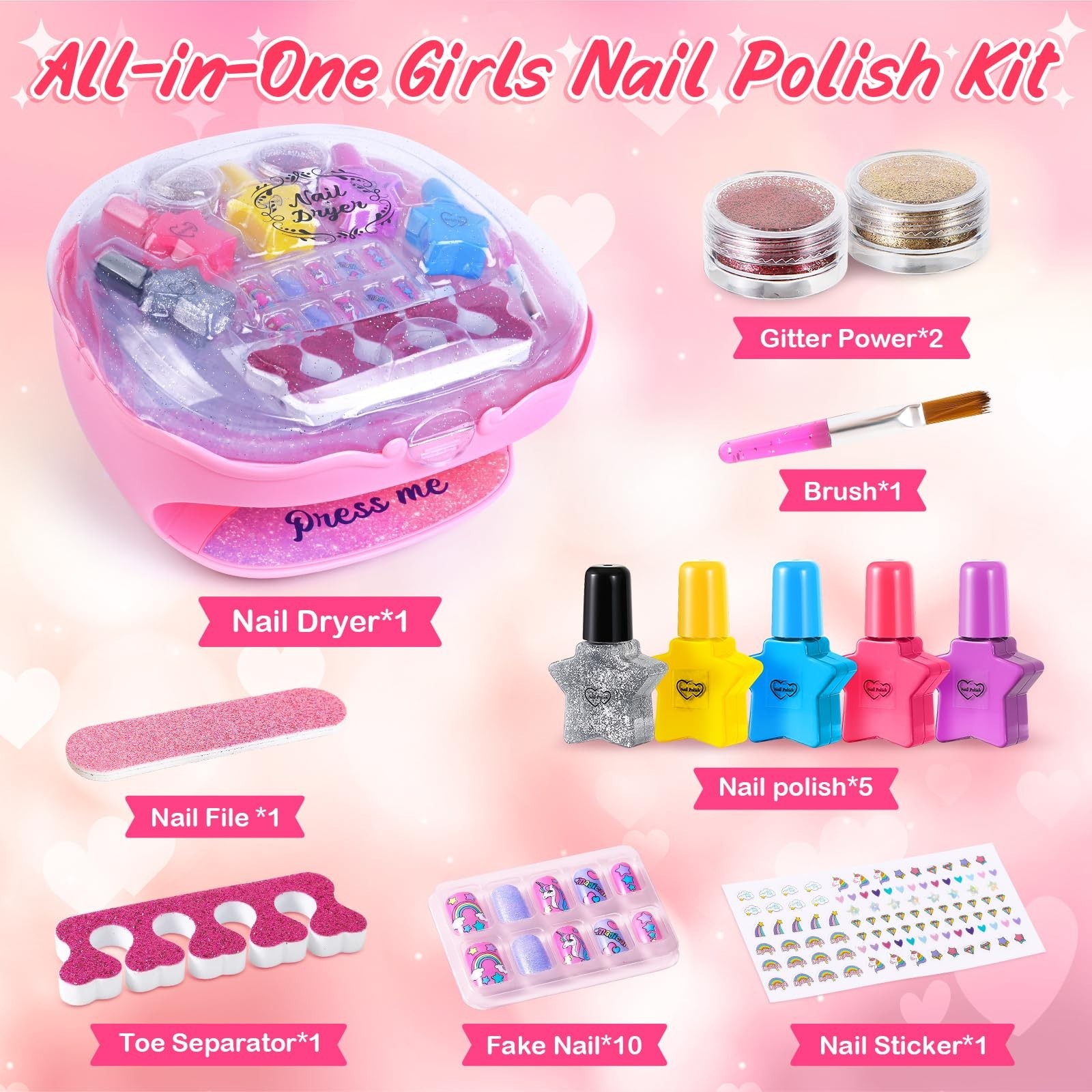 Shemira Nail Polish Kit For Girls Ages 7-12 Years Old,Toy For Girls 5 6 7 8 9…