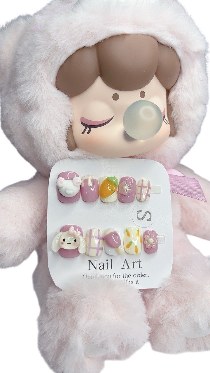 Press on nails cute bunny short (#034) Nail Art Manicure