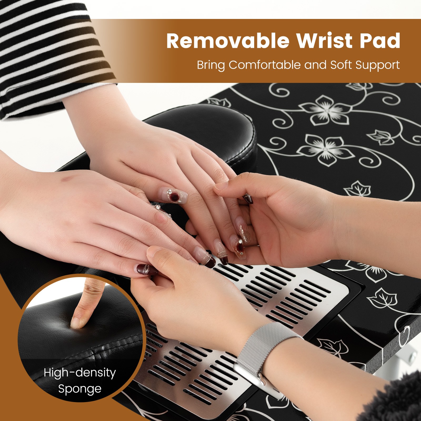 Folding Manicure Nail Table on Wheels w/Soft Wrist Pad & Electric Dust Collector