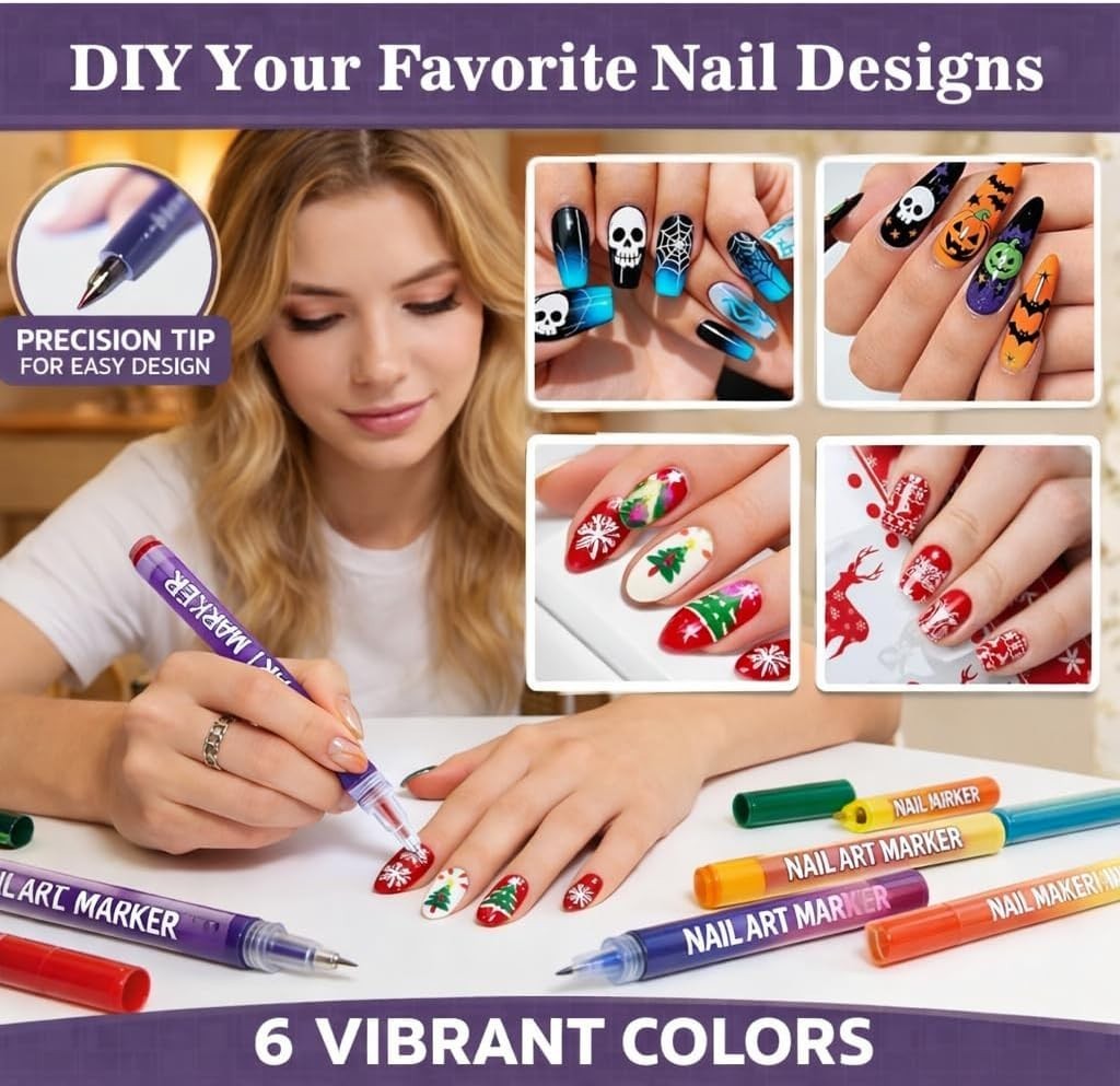 12 Colours Nail Art Markers, Nail Art Pens, Nail Polish Pens Set with Fine Tip