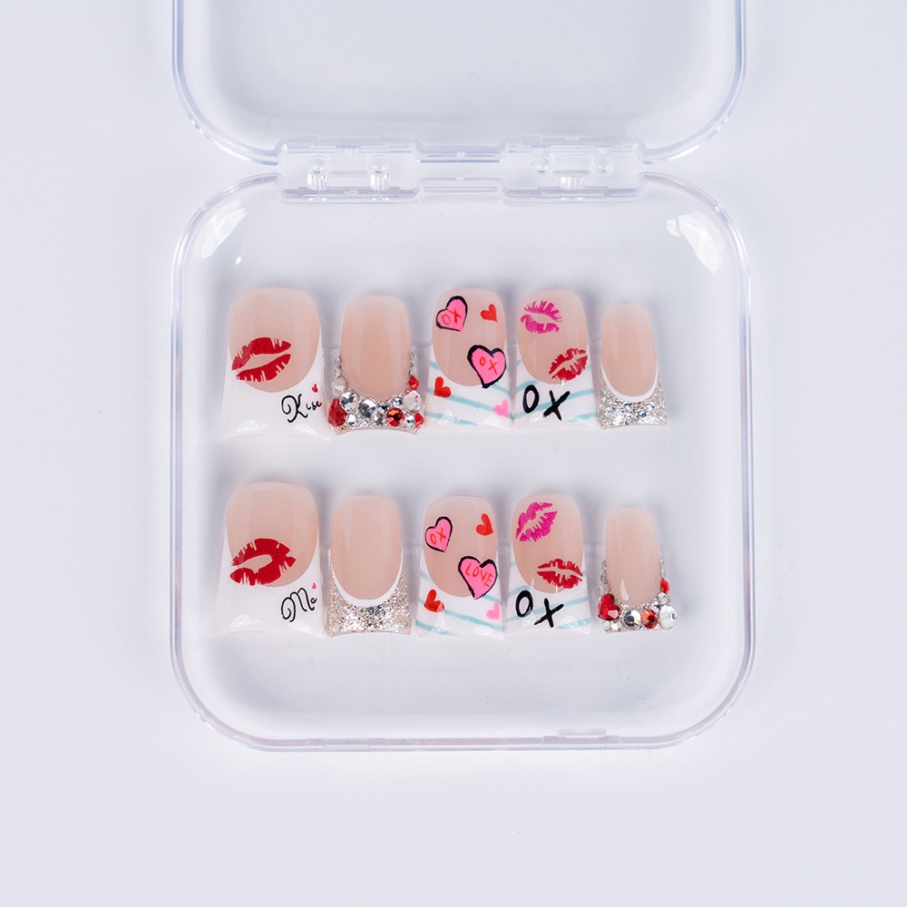 10pcs Handmade High Quality Valentine’s Press-On Nails Red Lip Heart Fake Nails