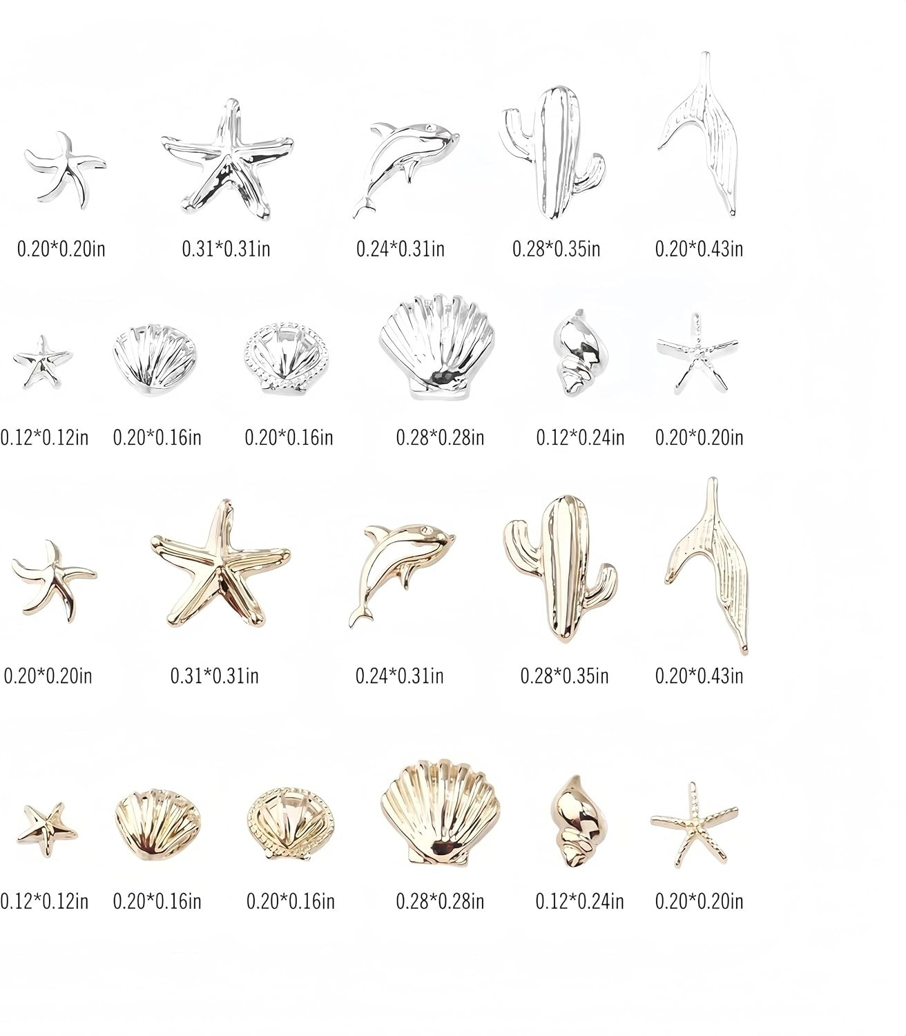 80Pcs Summer Beach Nail Charms Summer Ocean Nail Rhinestones Metal Small Starfis