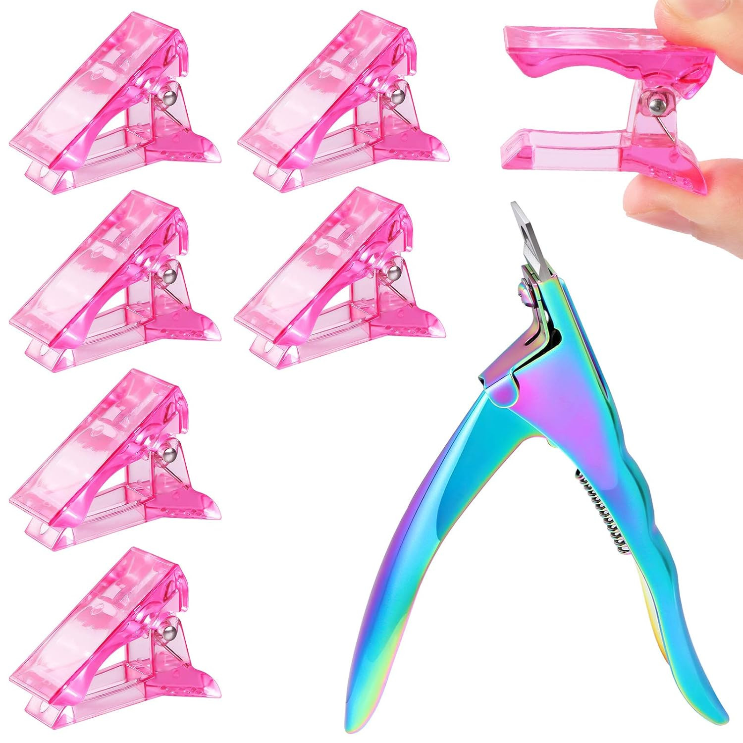 6 Pcs Poly Gel Quick Building Nail Tips Clip Pink Transparent Finger Extension U